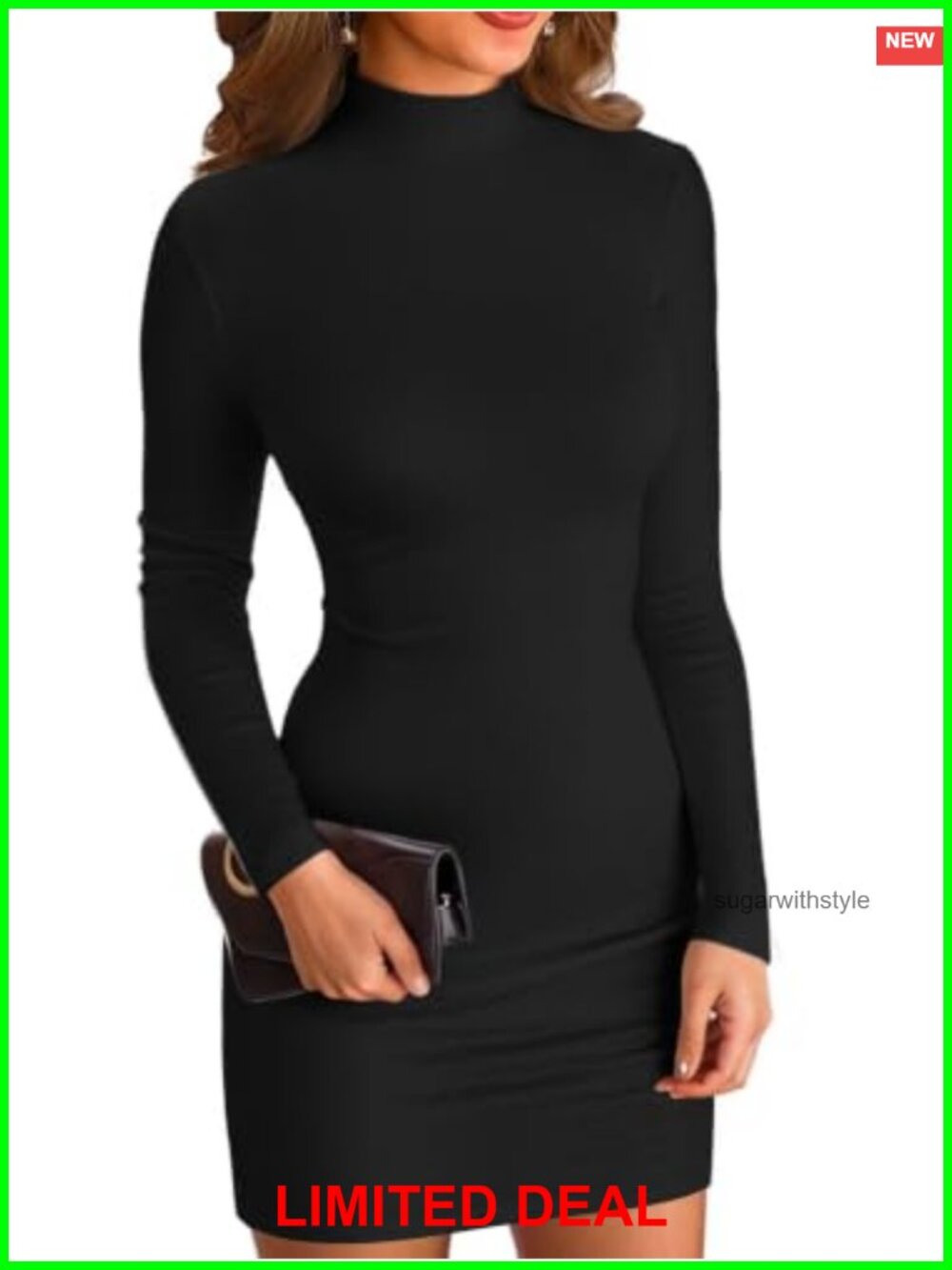 Ribbed Knit Bodycon Long Sleeve Mock Neck Mini Dress